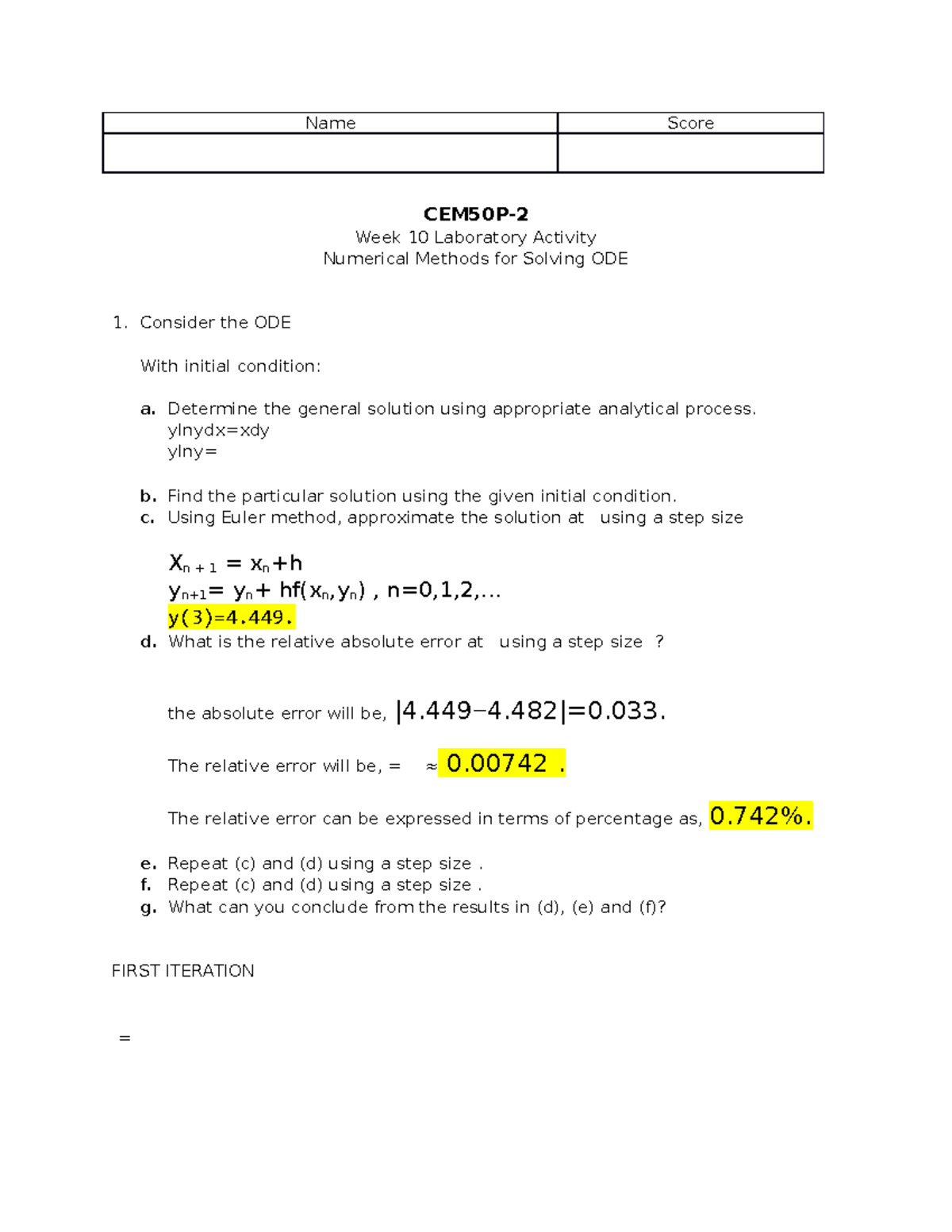 CE50 - Numerical Methods for ODEs Assignment Insights - Studocu