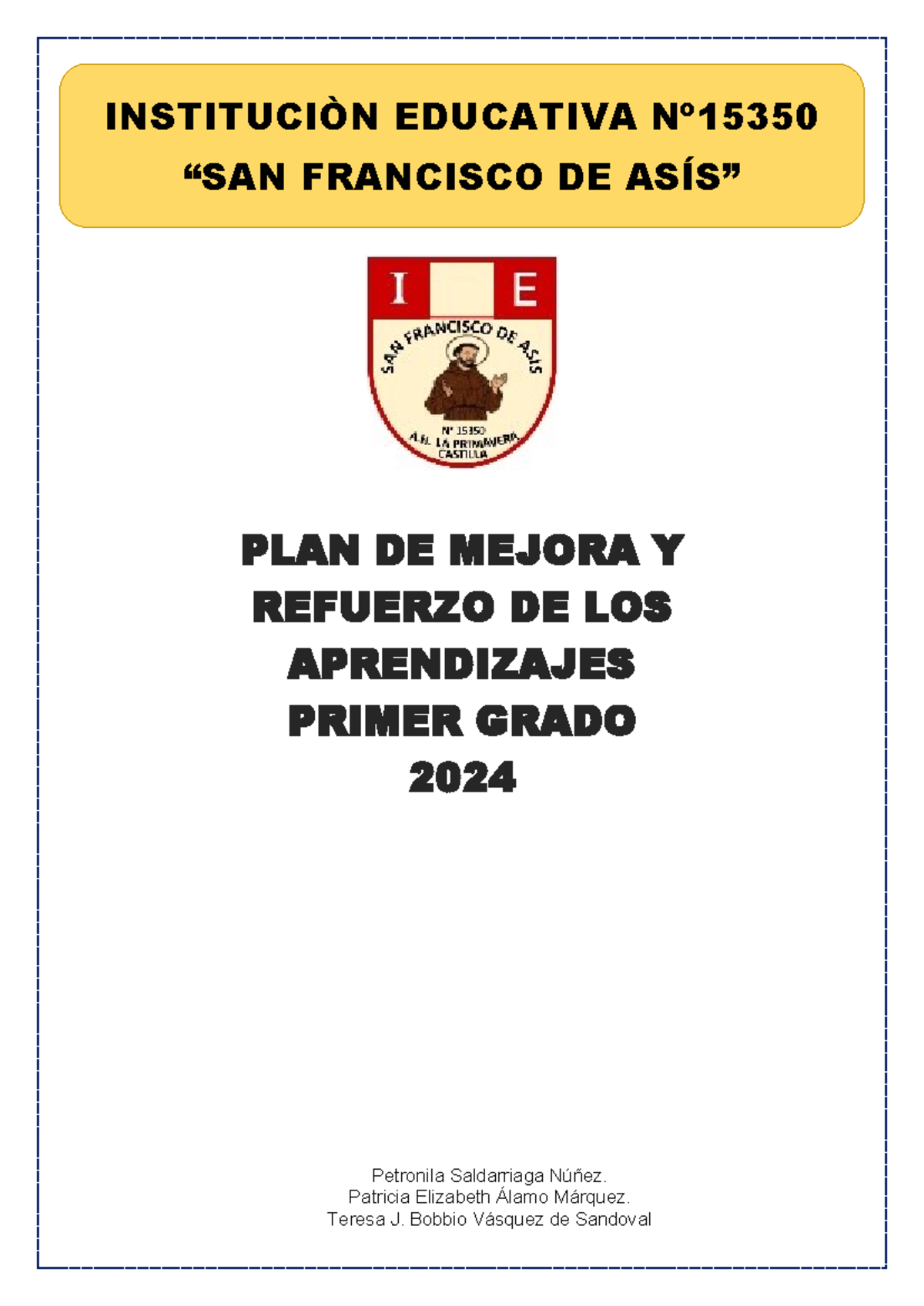 PLAN DE MEJORA DE APRENDIZAJES PRIMER GRADO 2024 - INSTITUCIÓN SAN ...