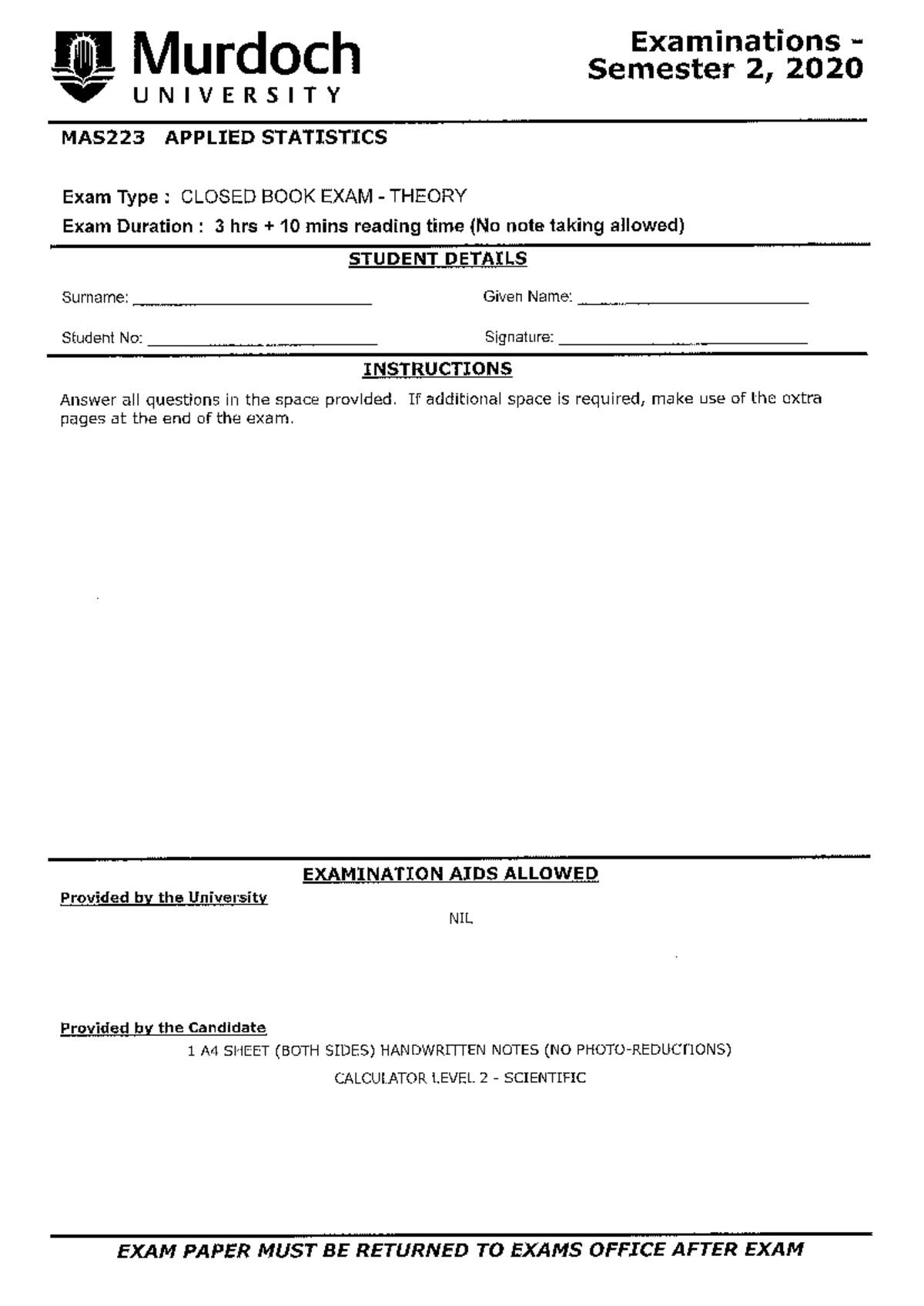 MAS223 Final Exam Notes and Study Guide - Studocu