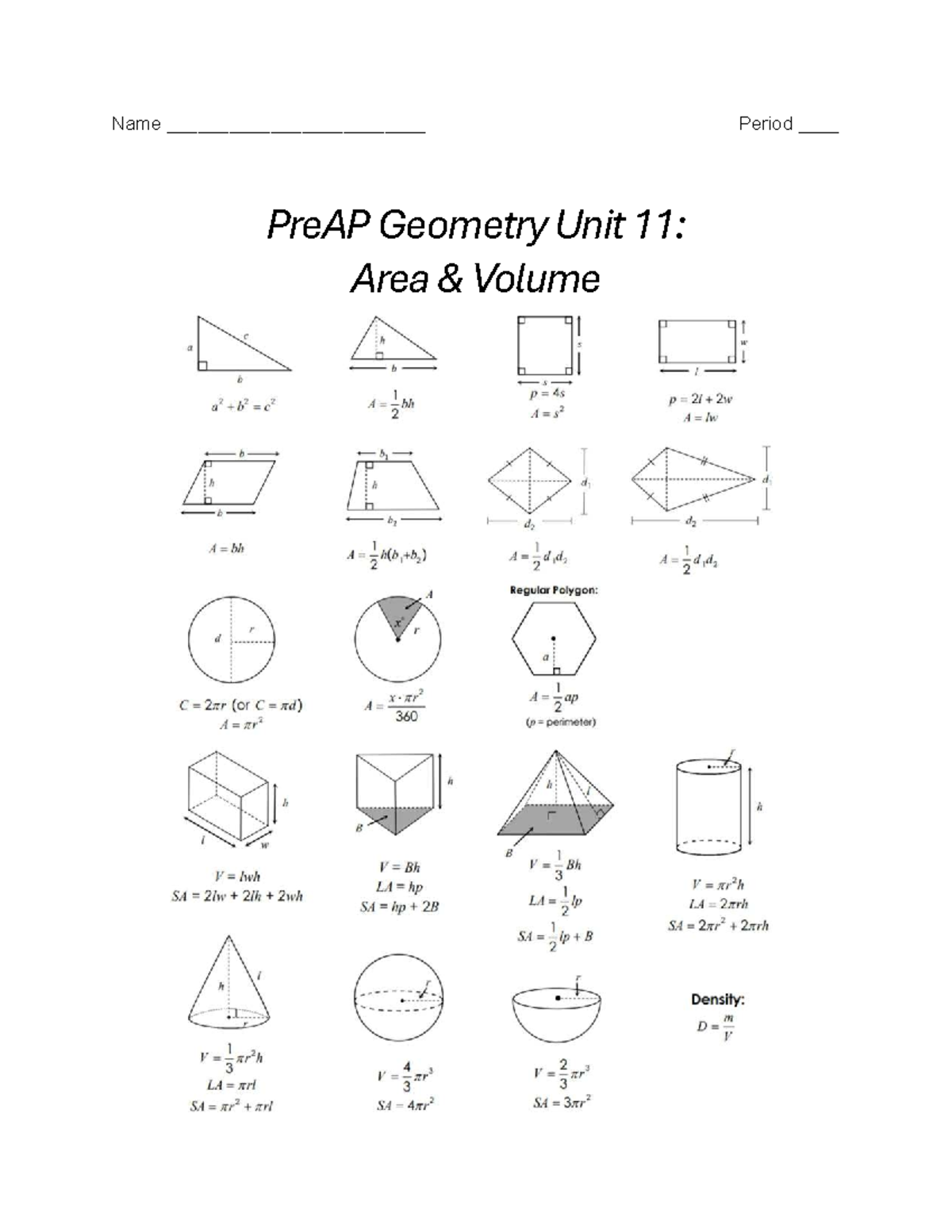Unit 11: Area & Volume Study Guide for PreAP Geometry - Studocu