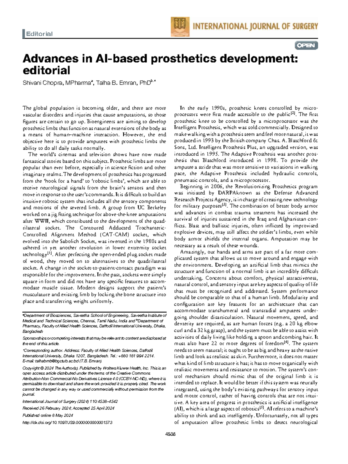 Advances in Prosthetics Development: Editorial Insights (MPharmaa ...