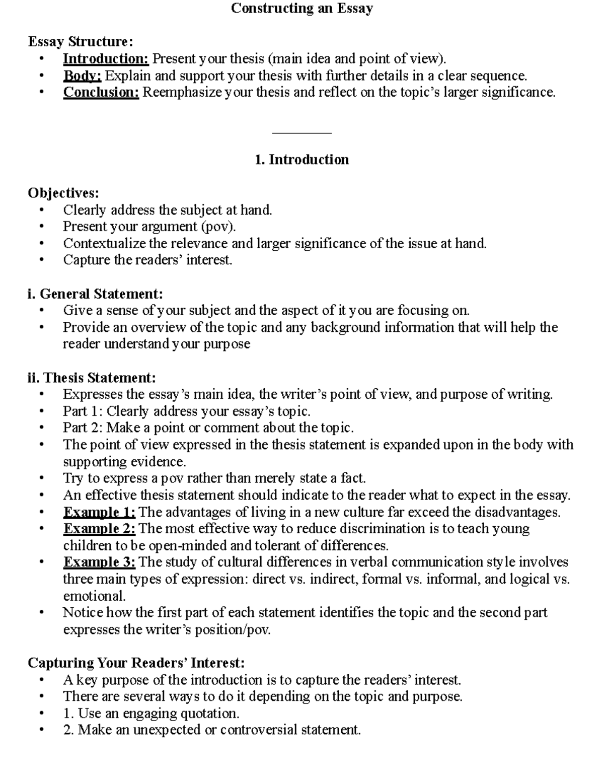 2. Essays copy - nothing - Constructing an Essay Essay Structure ...