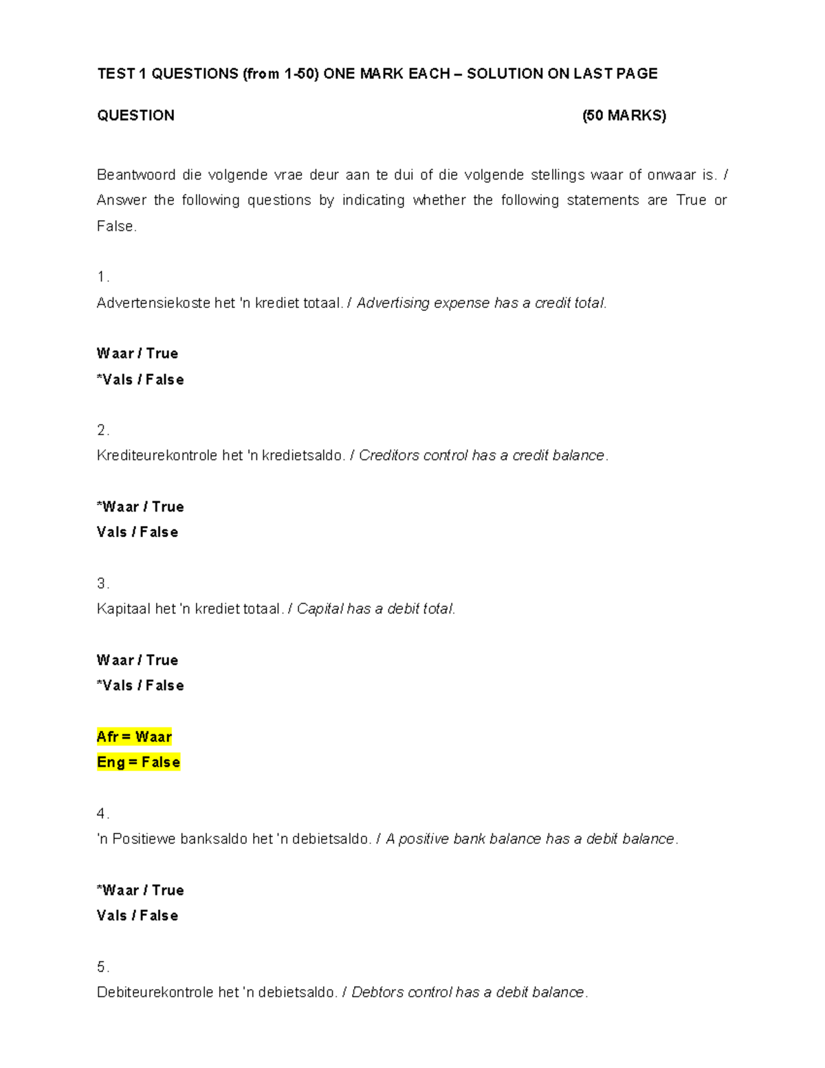 ACCS 111 Formal Online Test 1 Solutions and Questions - Studocu