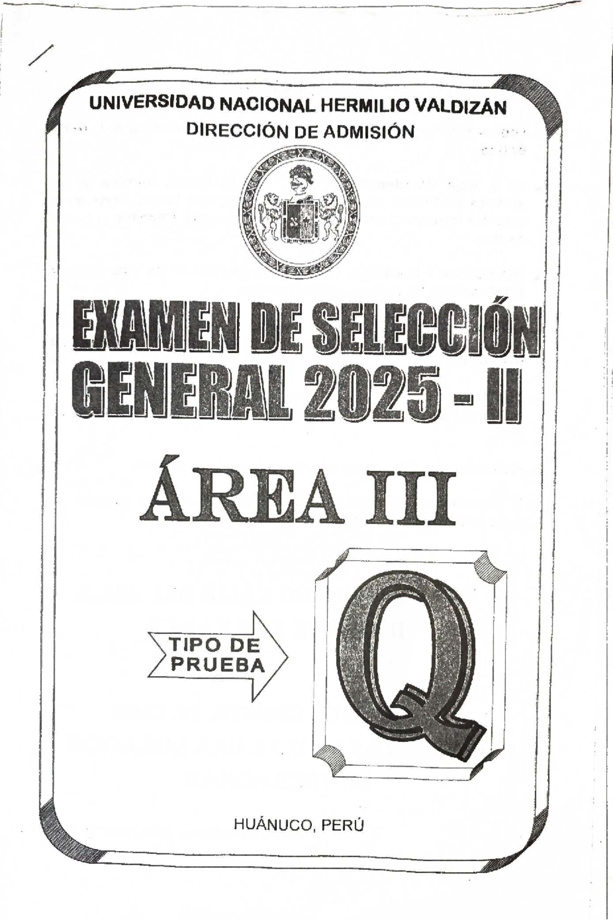 Examen de Selección General 2025-II - Área III UNHEVAL - Document Preview