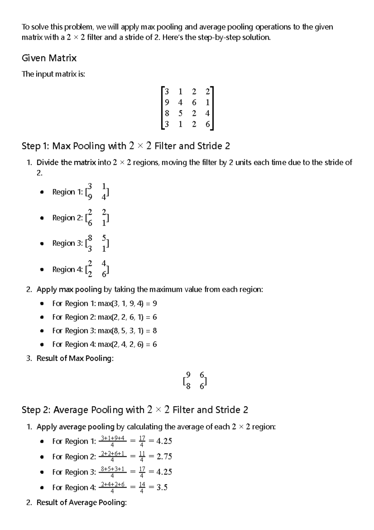 Pooling Operations: Max & Avg Pooling with Stride 2 - Studocu