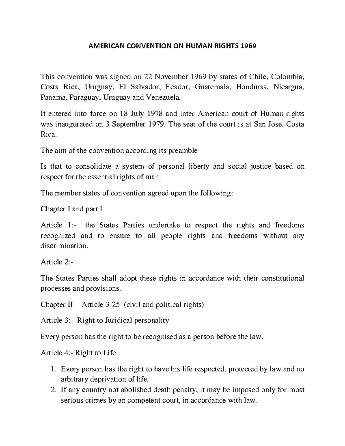 Unit 3: Comprehensive Notes on the American Convention on Human Rights ...
