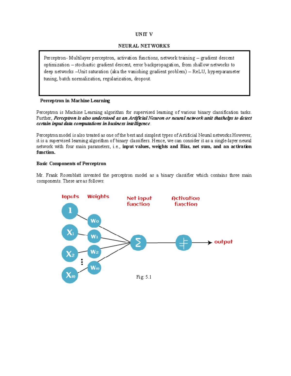 Unit V - Comprehensive Notes on Neural Networks (CS101) - Studocu