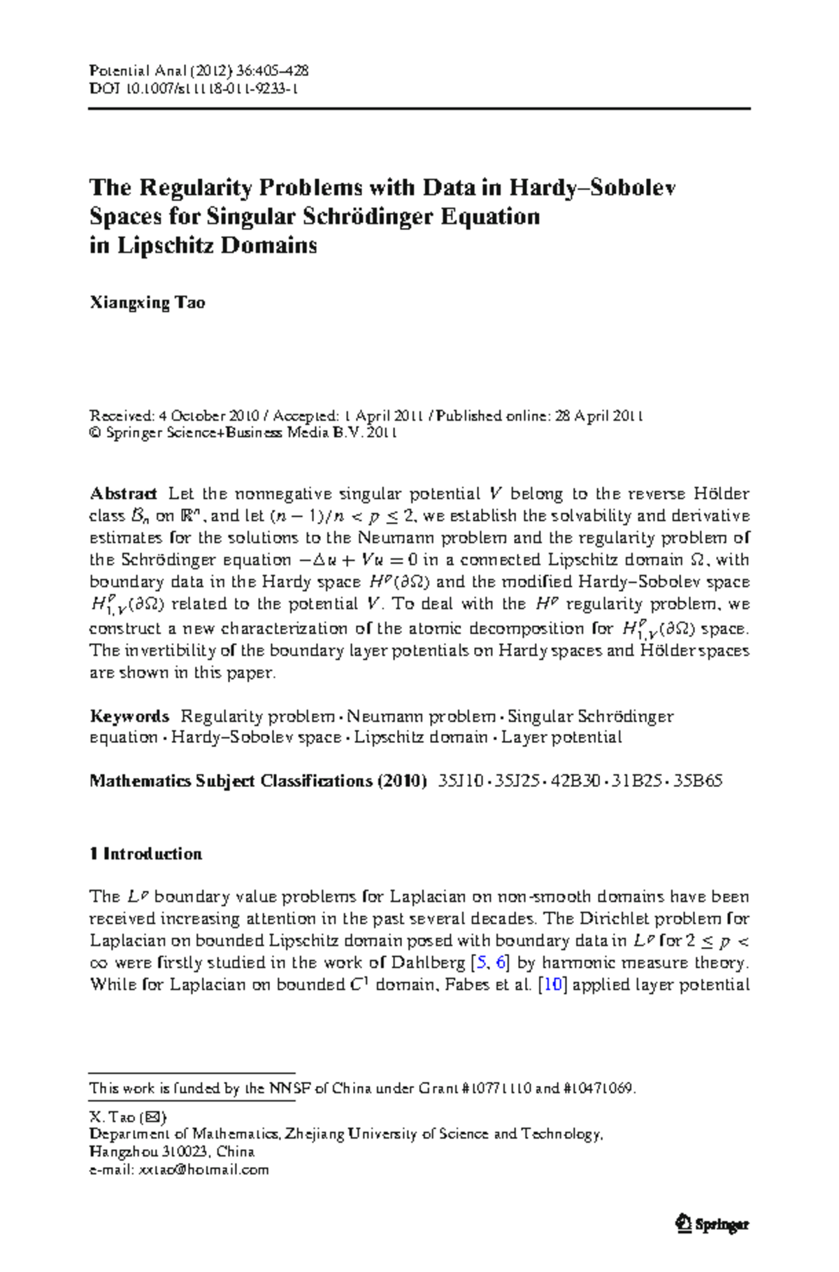 2012 - analysis - Potential Anal (2012) 36:405– DOI 10/s11118-011-9233 ...