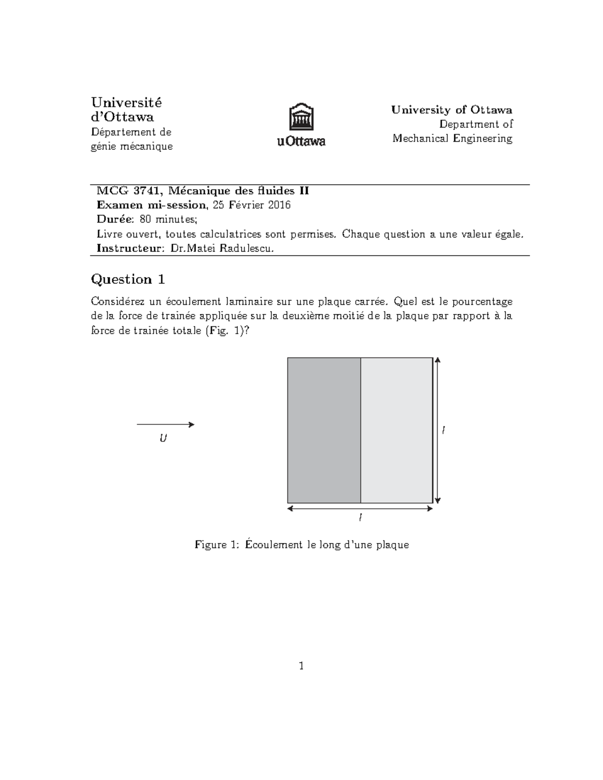 MCG3741 Midterm Exam H2016: Fluid Mechanics Solutions - Studocu