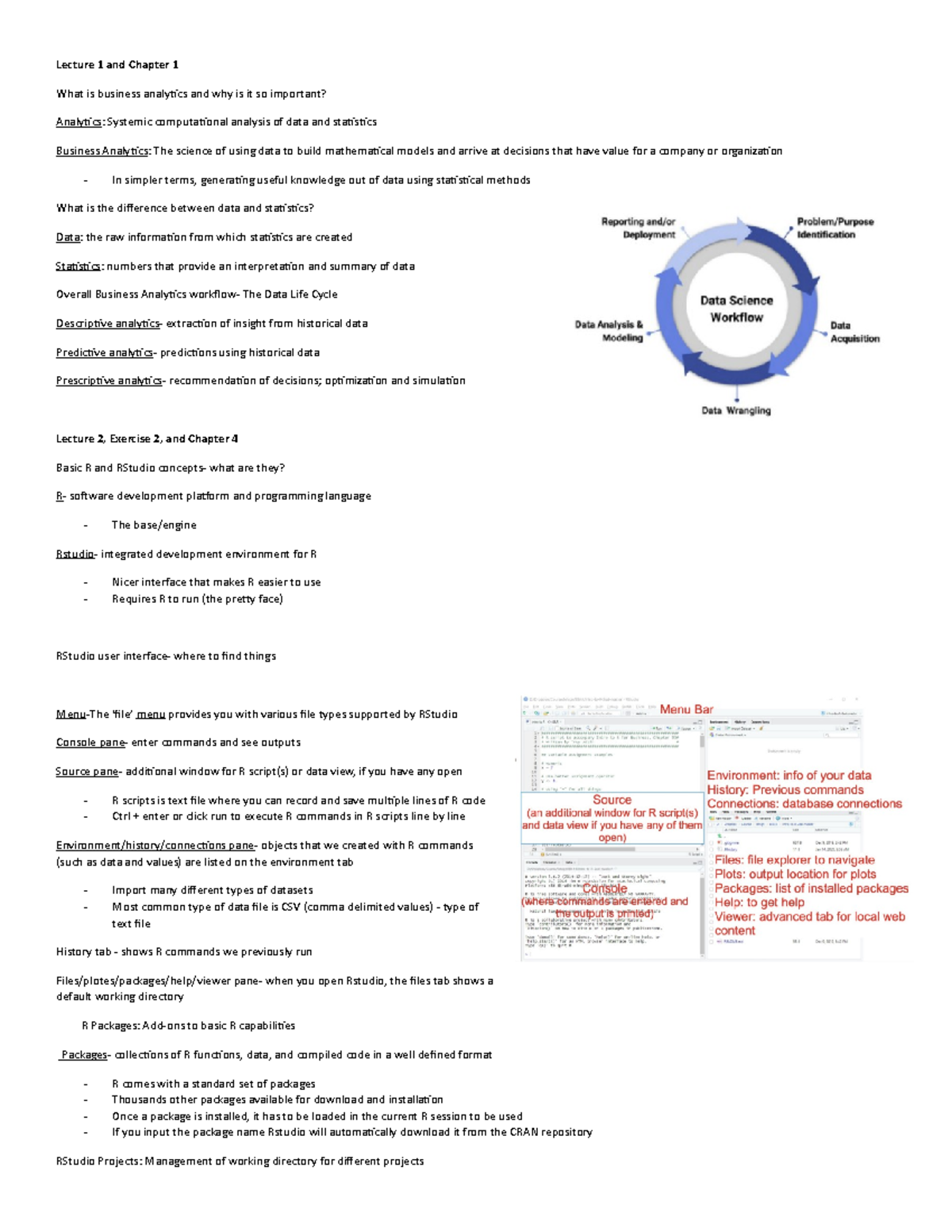 Exam 1 study sheet - Lecture 1 and Chapter 1 What is business analytics ...