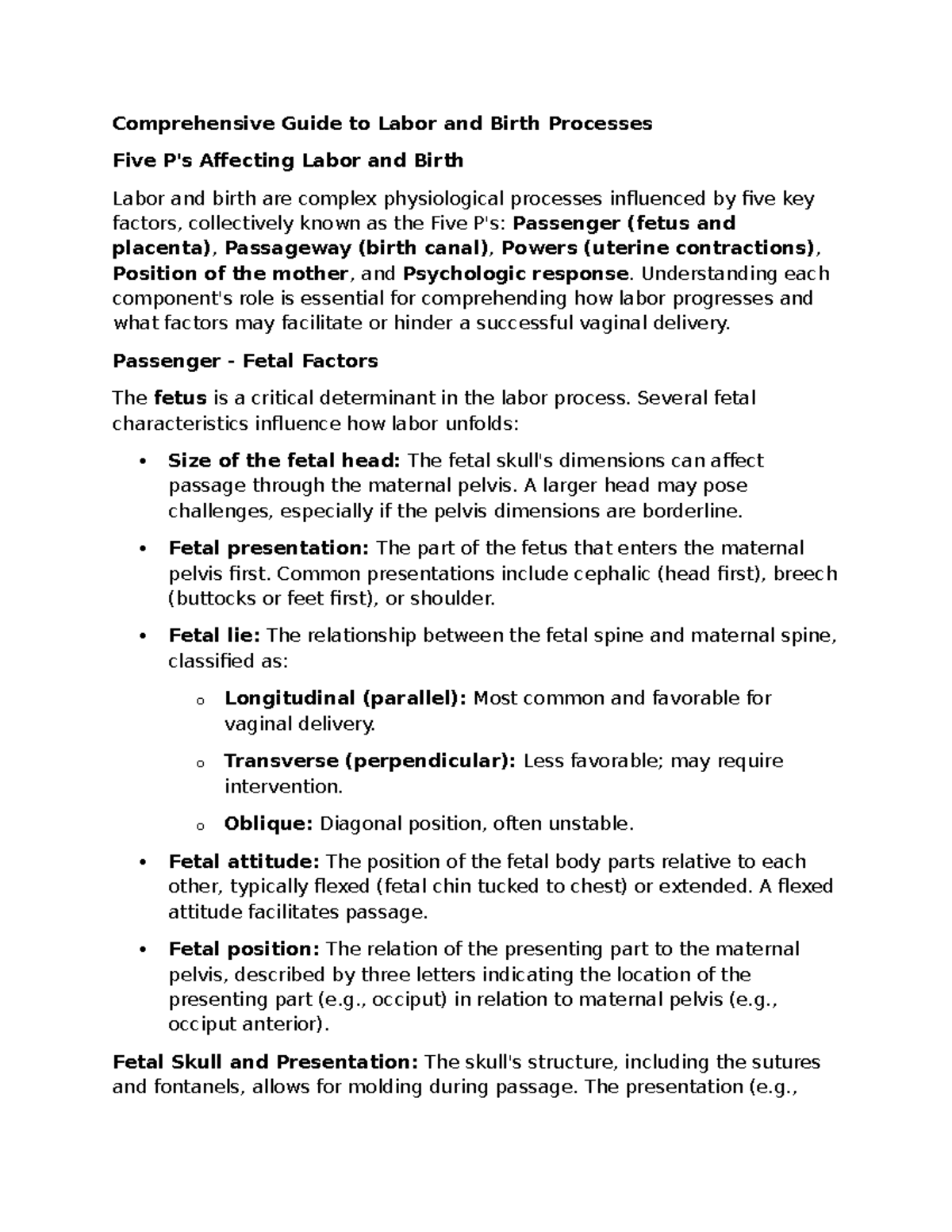 Chapter 13 OB: Comprehensive Overview of Labor & Birth Processes - Studocu
