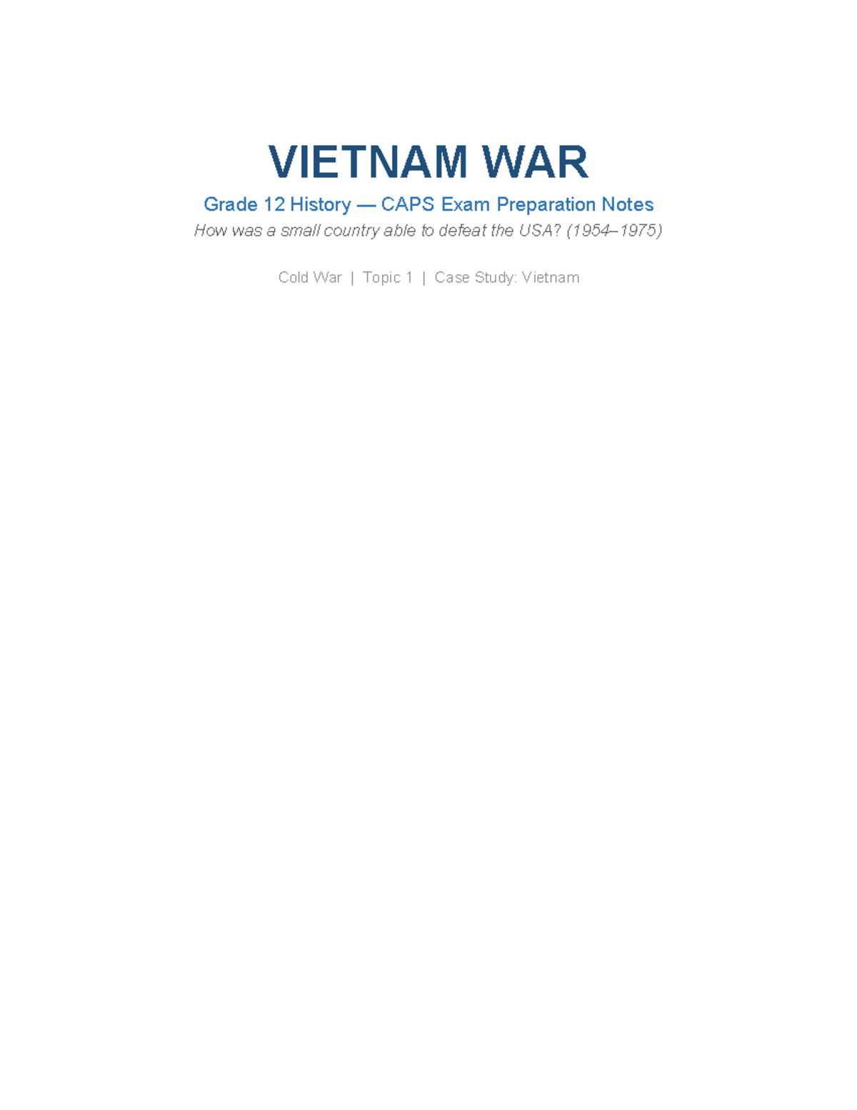 Vietnam War Grade 12 History CAPS Exam Prep: Key Insights & Strategies ...