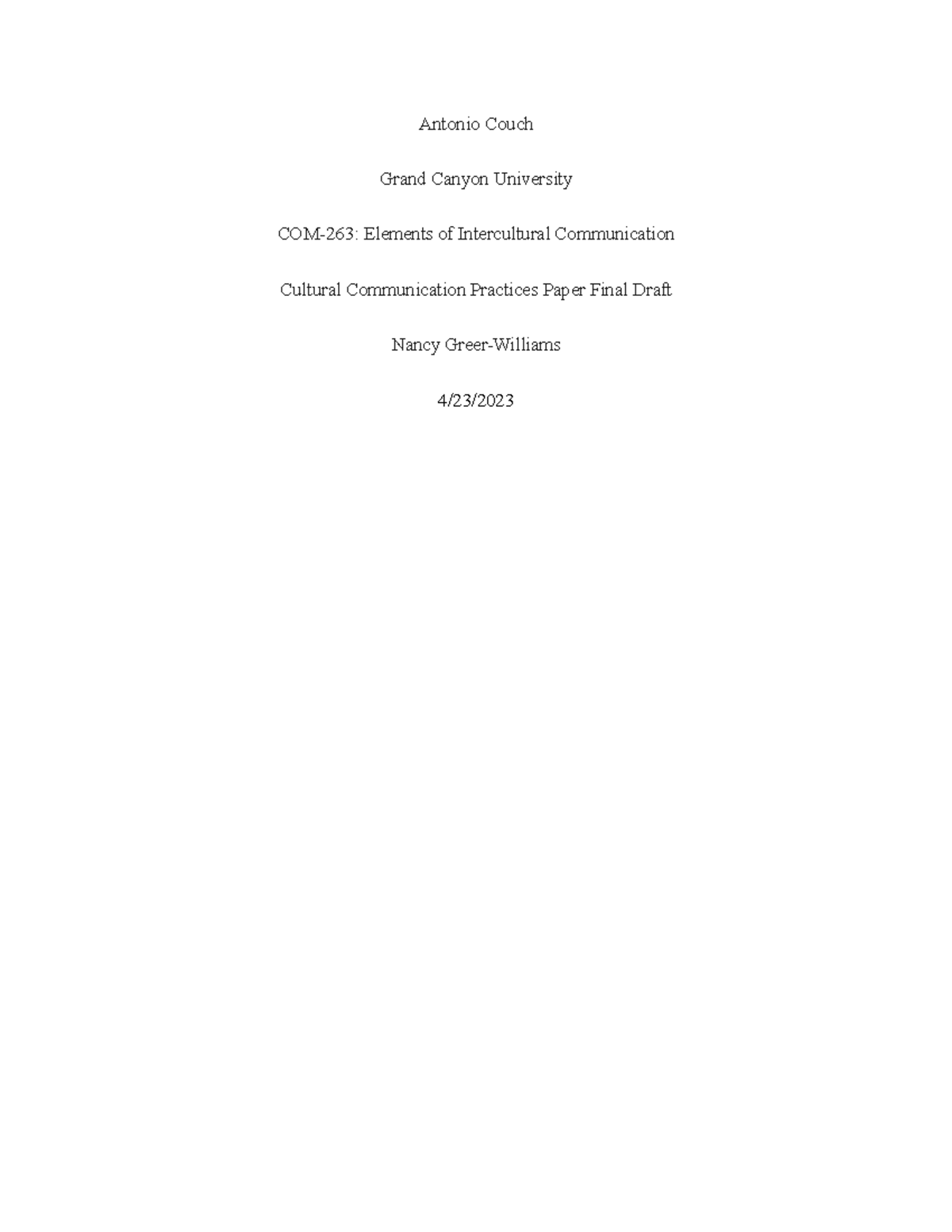 COM-263: Final Draft of Cultural Communication Practices Paper - Studocu