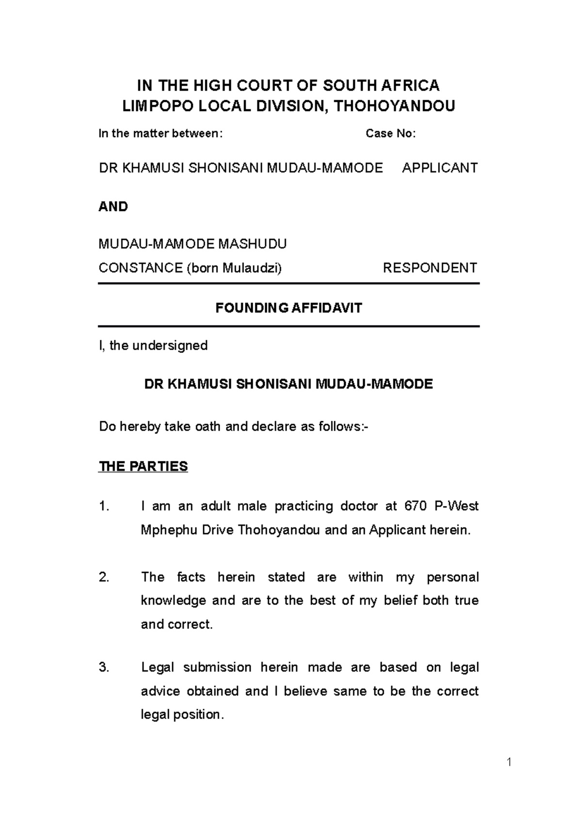 Founding Affidavit for Eviction - HCL 274 02 - Studocu