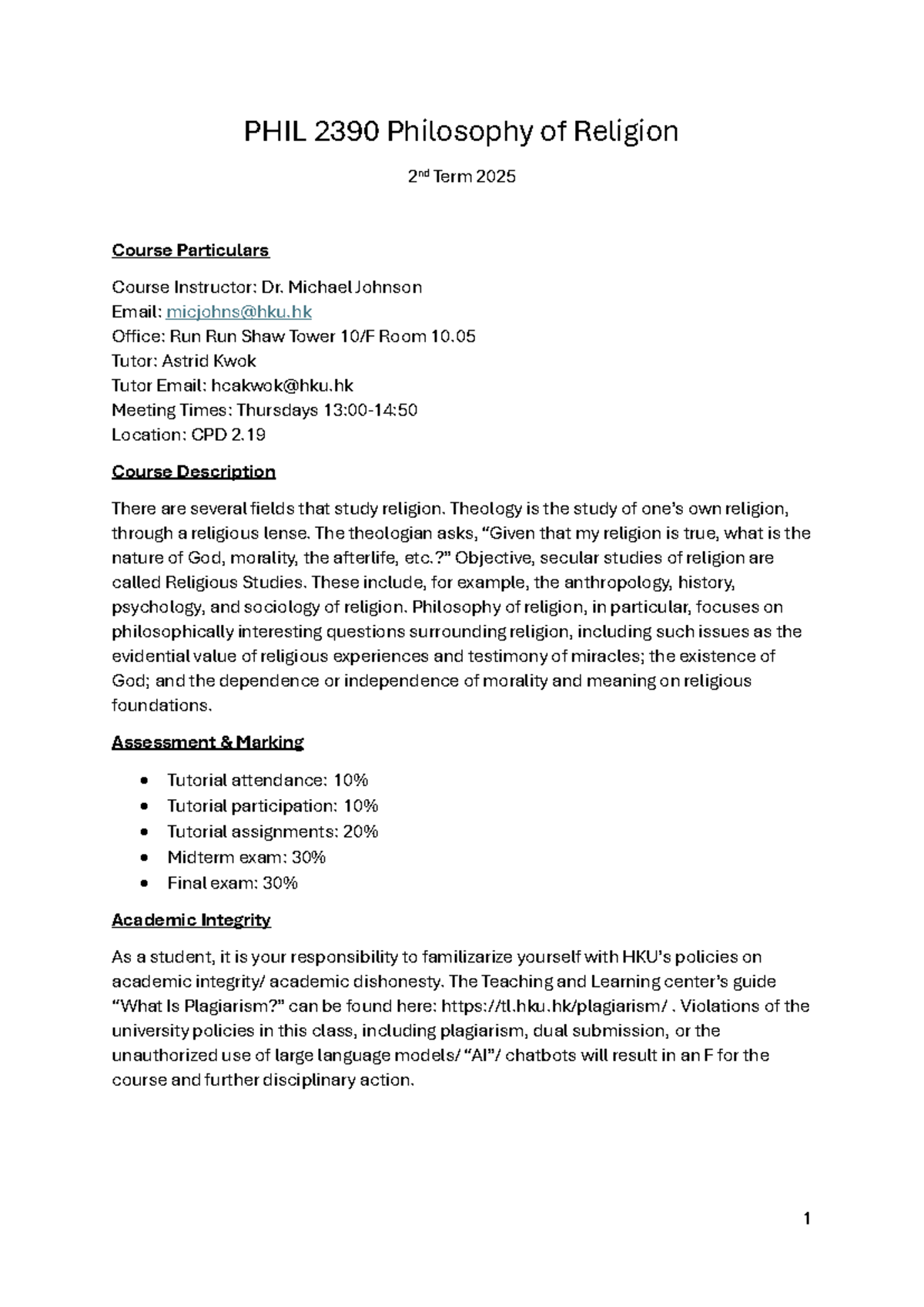 PHIL 2390 Philosophy of Religion Syllabus 2nd Term 2025 - Studocu