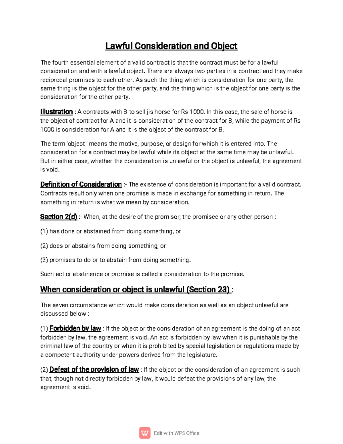 Lawful Consideration and Object in Contracts - UOL 2023 - Studocu