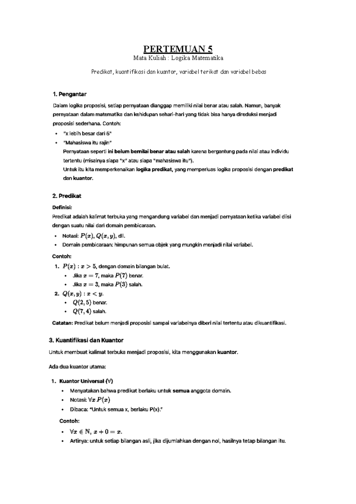 Pertemuan 5 - logic - Mathematic Education - PERTEMUAN 5 Mata Kuliah ...