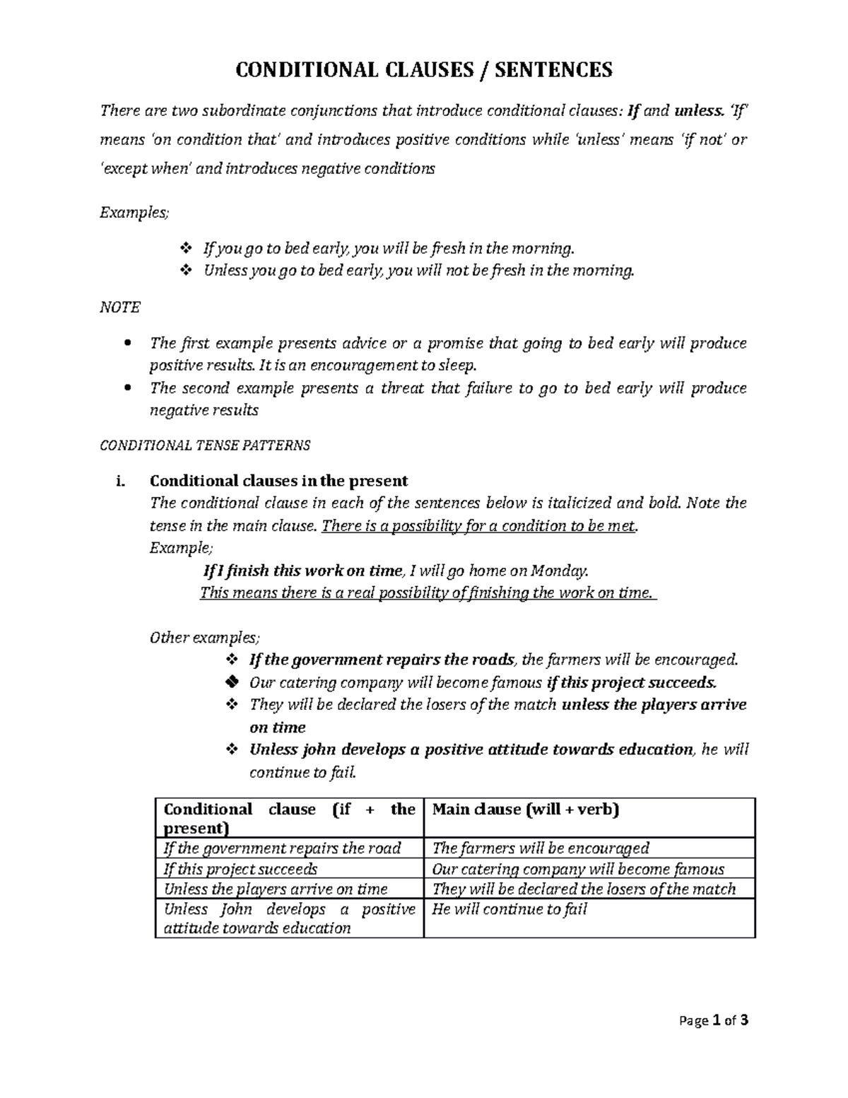 Conditional sentences - CONDITIONAL CLAUSES / SENTENCES There are two ...