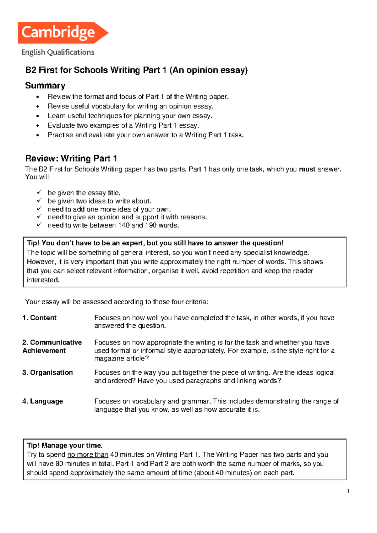 B2-Writing Essay Guide - Tips & Examples for Opinion Essays - Studocu