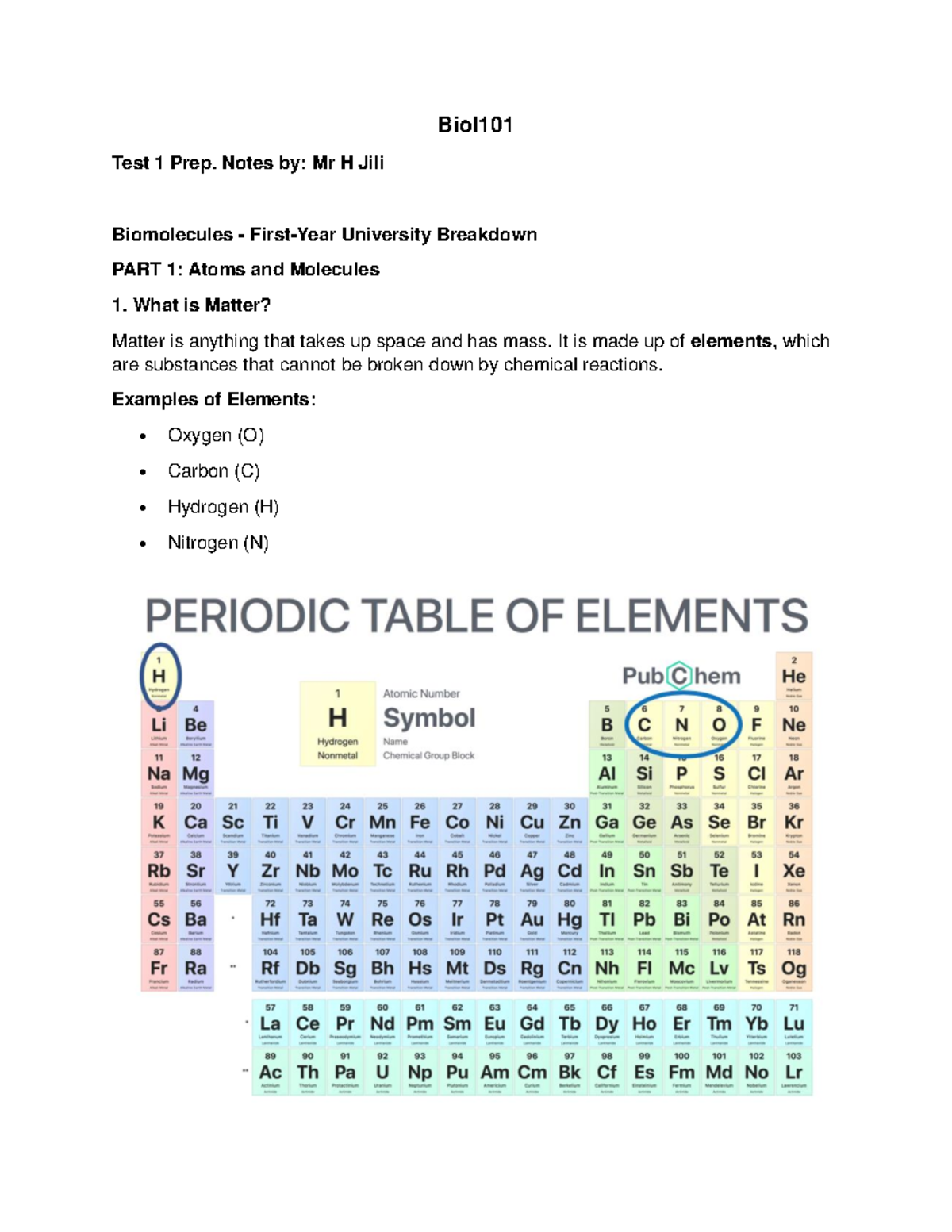 Biol101 Test Prep. Part1 - Biol Test 1 Prep. Notes by: Mr H Jili ...