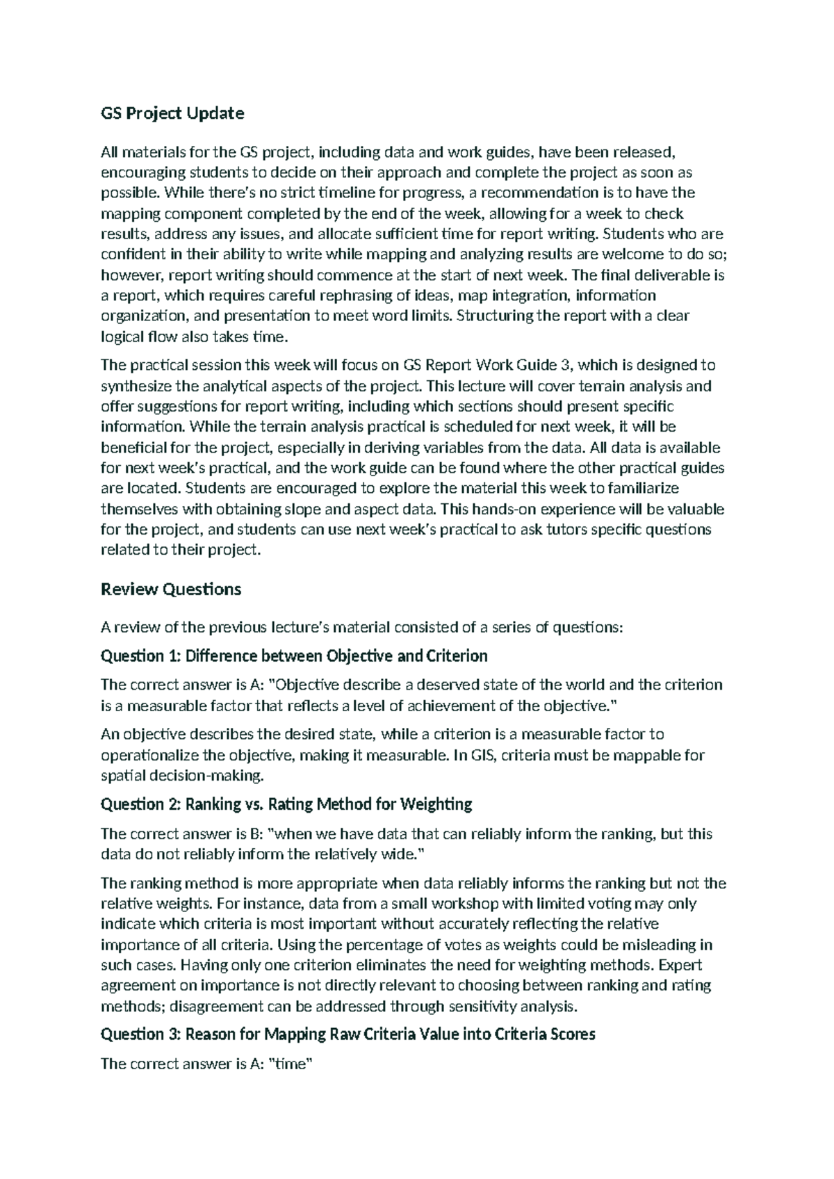 GS Project Update: Key Insights and Guidance for Report Writing - Studocu
