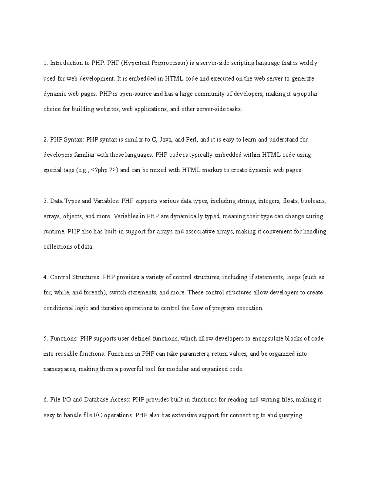 PHP - notes - Introduction to PHP: PHP (Hypertext Preprocessor) is a ...