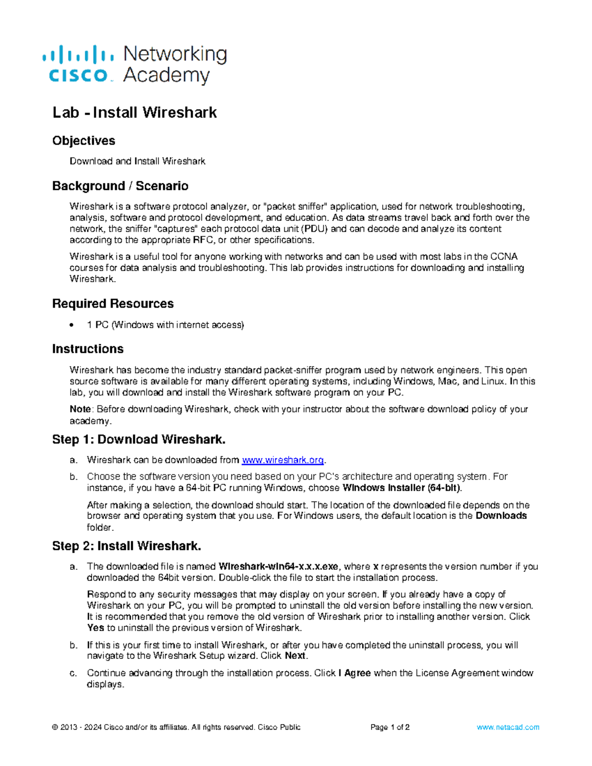 3.7.9 Lab - Wireshark Installation Guide for CCNA Students - Studocu