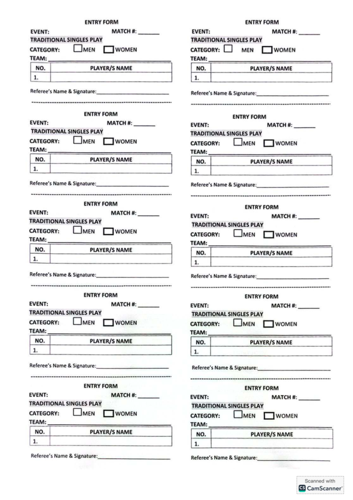 Traditional Singles Play Entry Form - Studocu