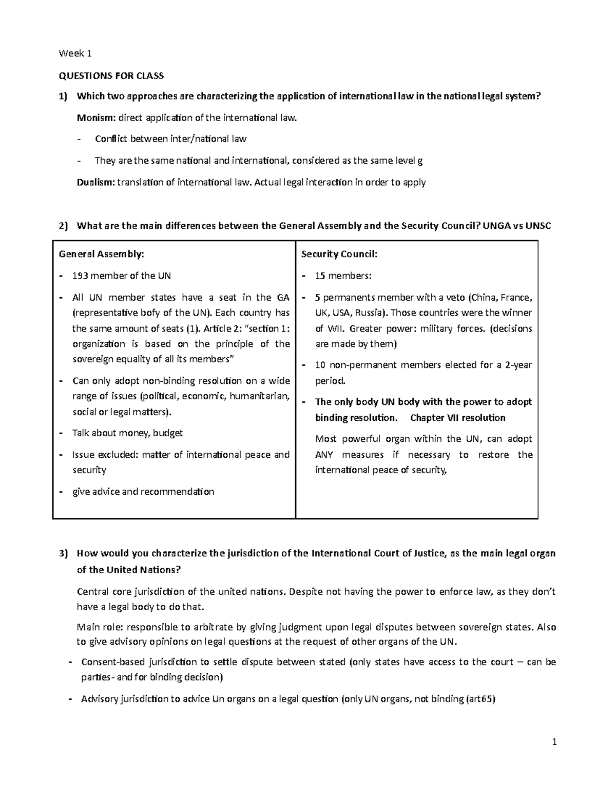 International Law Lecture Notes - Week 1 to Week 4 (PIL 101) - Studeersnel