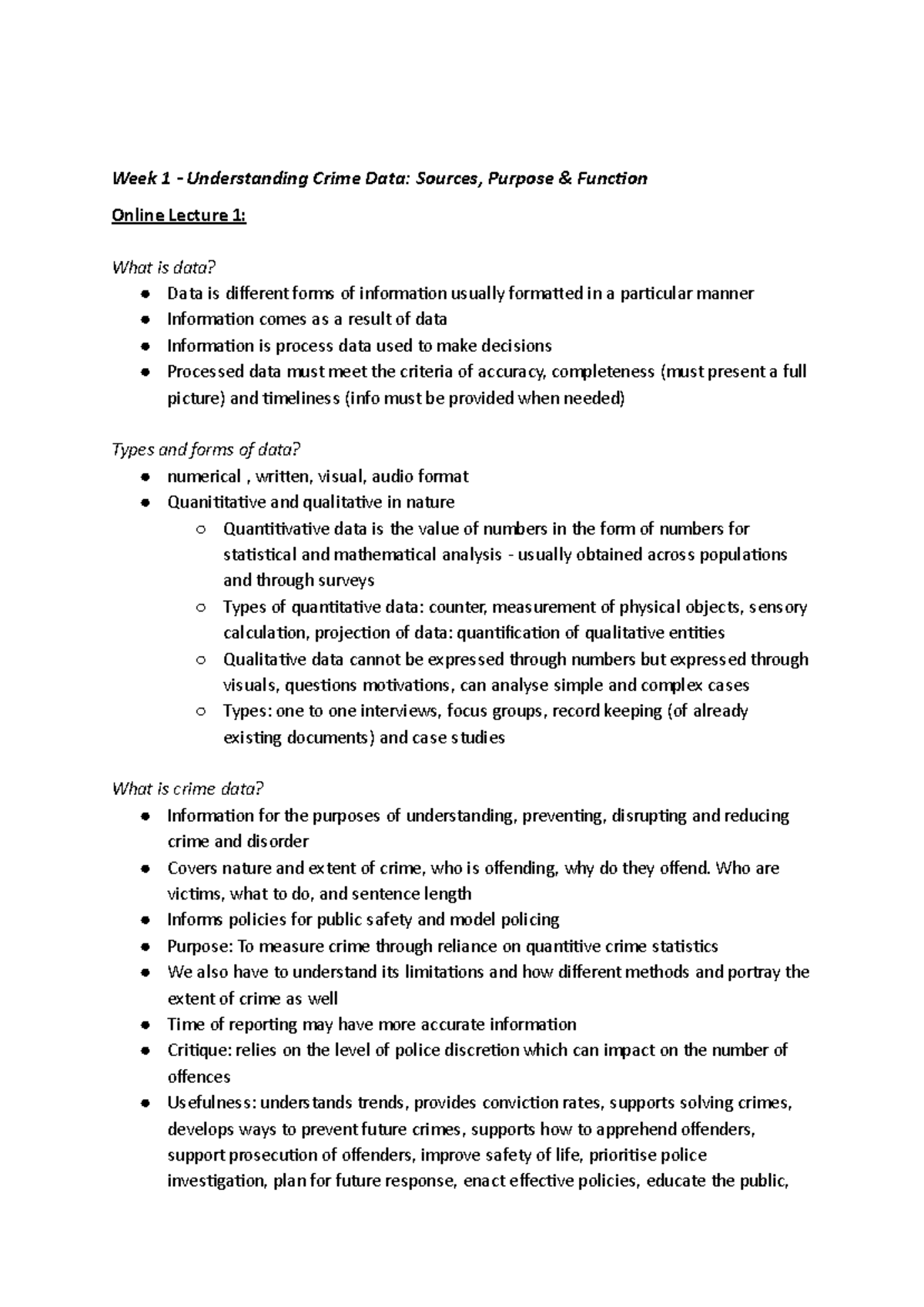 98001 Crime Data Analysis & Interpretation - Week 1 Lecture Notes - Studocu