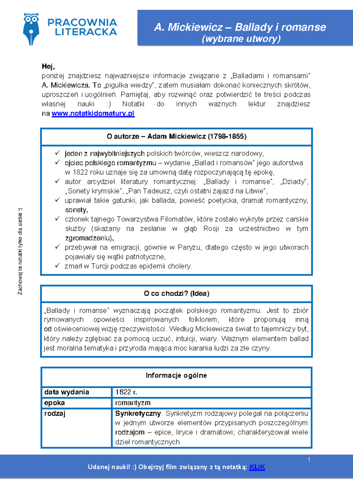 Sprawdzian Z J Polskiego Ballady A Mickiewicza www.studocu.com