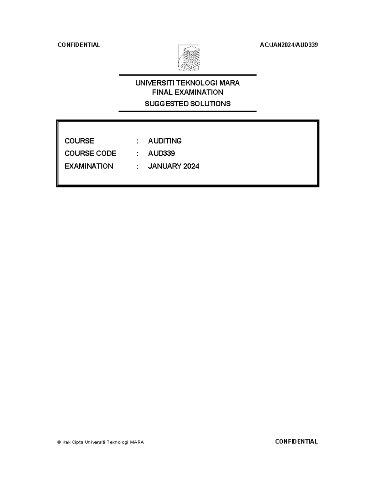 AUD339 Final Exam Suggested Solutions - January 2024 - Studocu