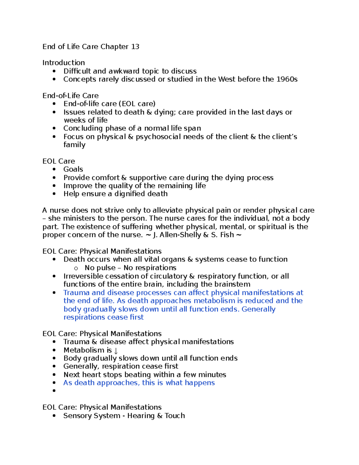 End of Life Care Chapter 13 - U of W - Studocu
