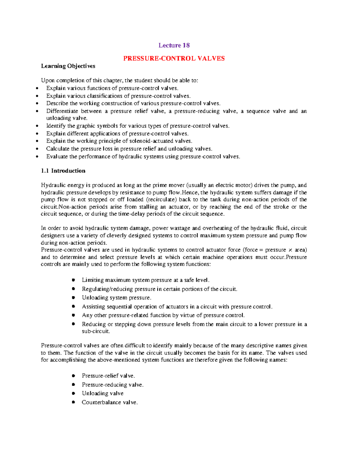 Pressure-Control Valves Overview - Chapter 2.6 Lecture Notes - Studocu