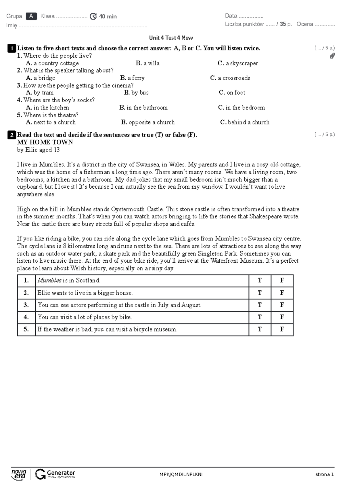Unit 4 Test 4 New - Listening and Reading Comprehension - Studocu