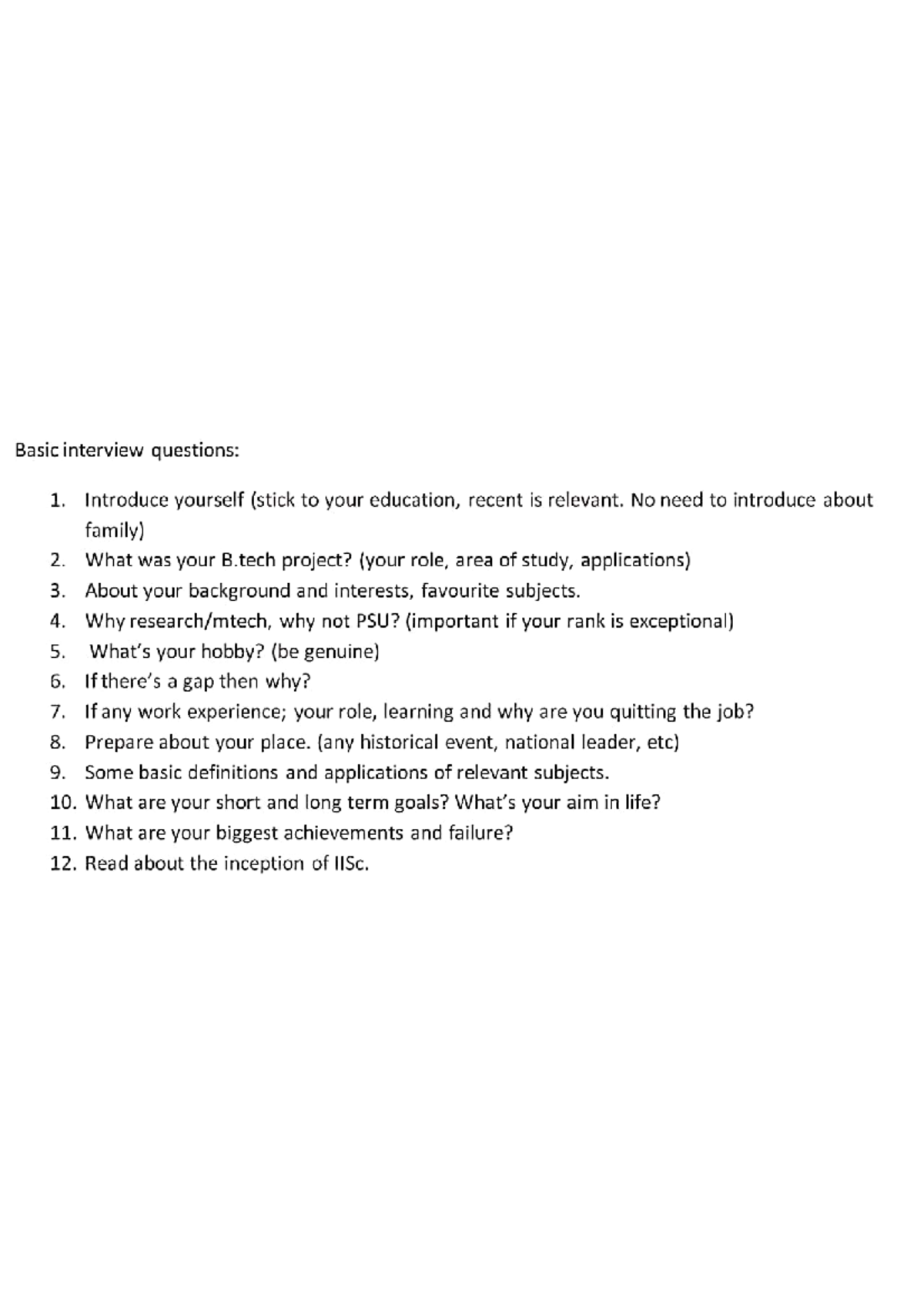 IISC Interview Prep: Questions & Tips by Poonardeep Singh - Studocu