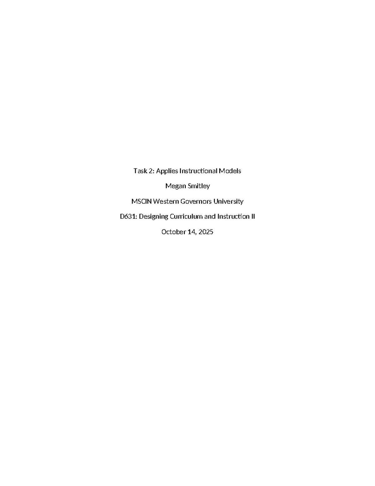 Task 2: Applying Instructional Models in Preschool Math - D631 - Studocu