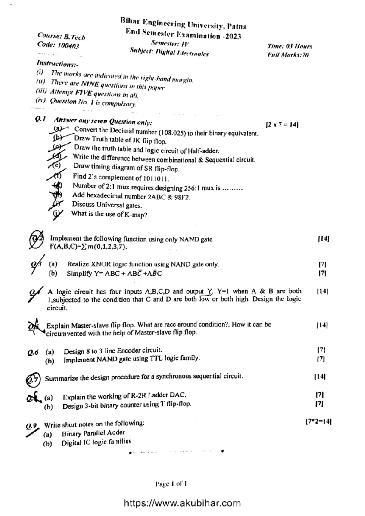 B.Tech IV Sem Digital Electronics End Sem Exam 100403 2023 - Studocu