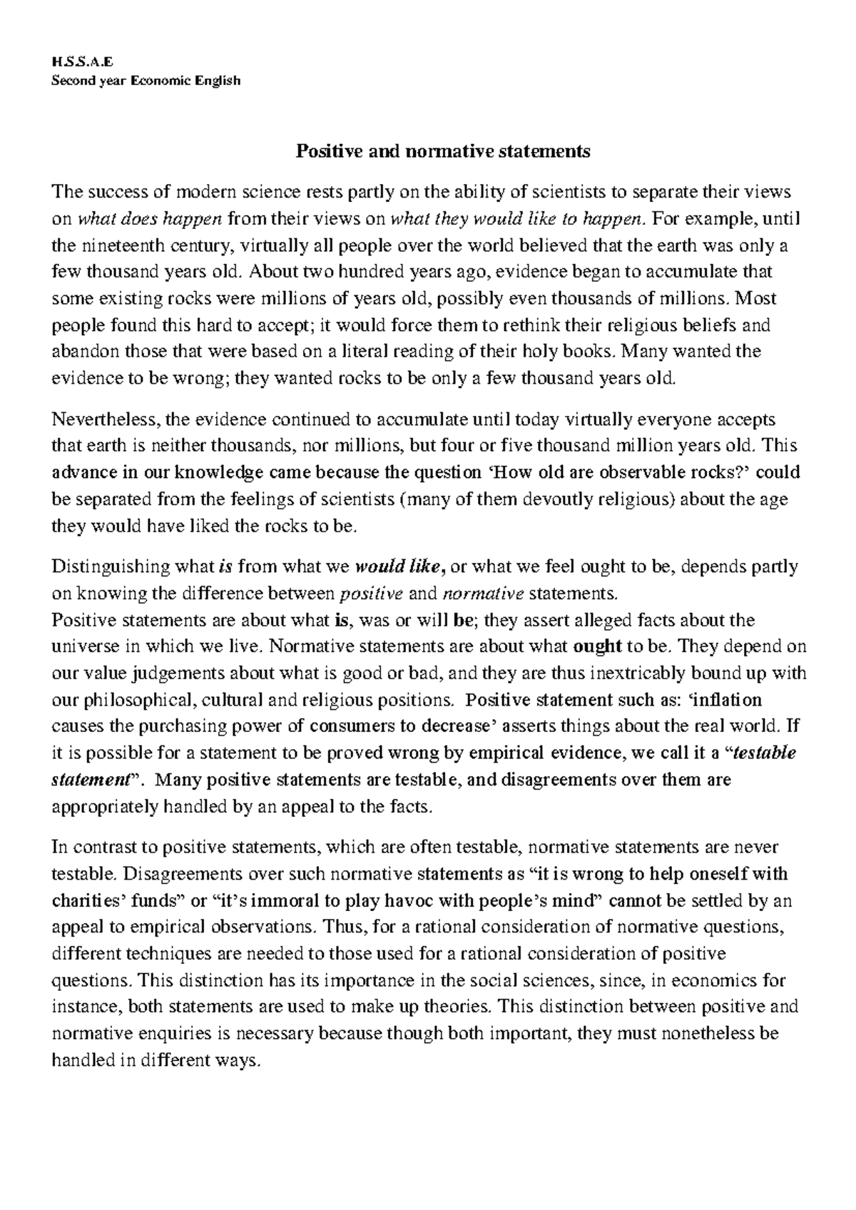 Positve - english text - H.S.S.A Second year Economic English Positive ...