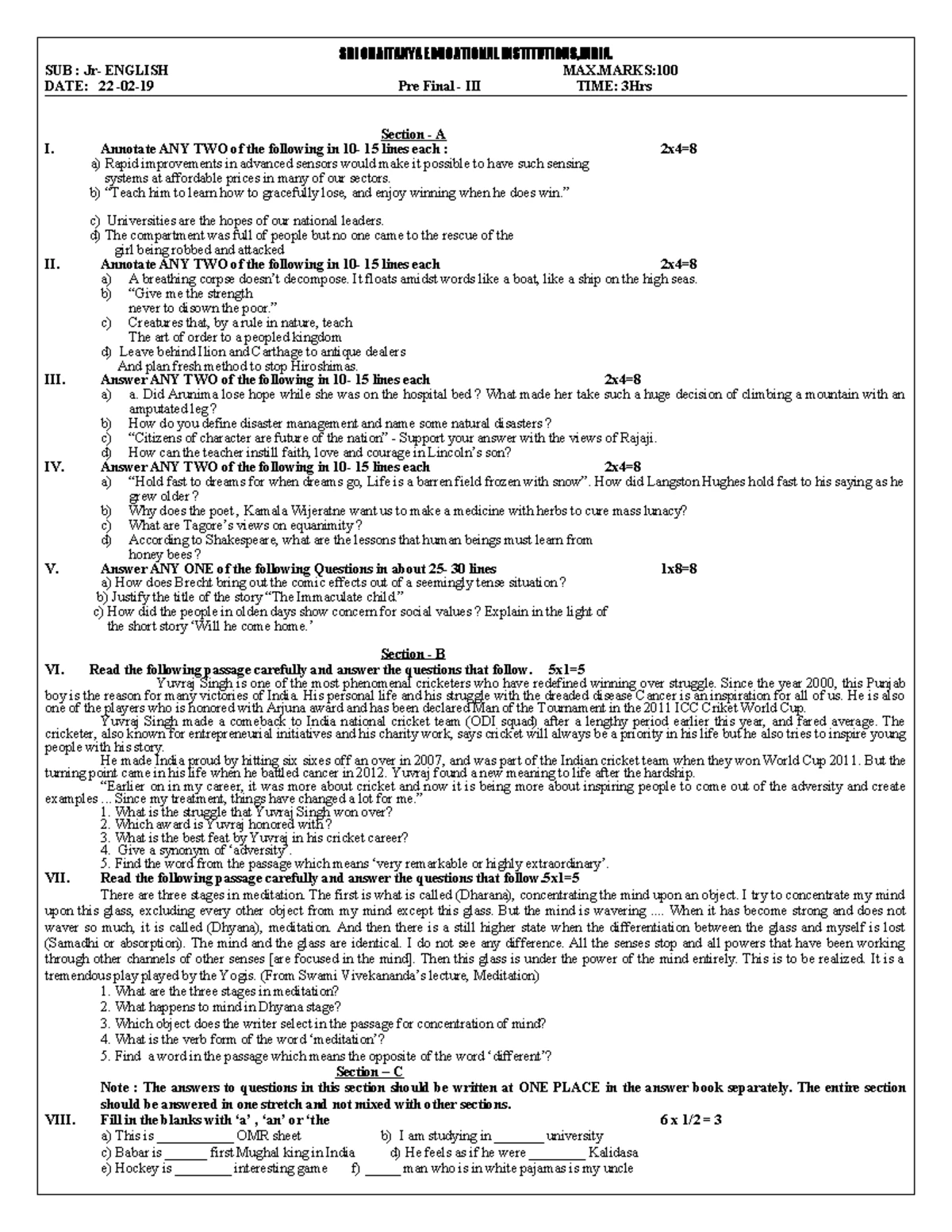 JR Inter English Practice Paper VI - Comprehensive Exercises - Studocu