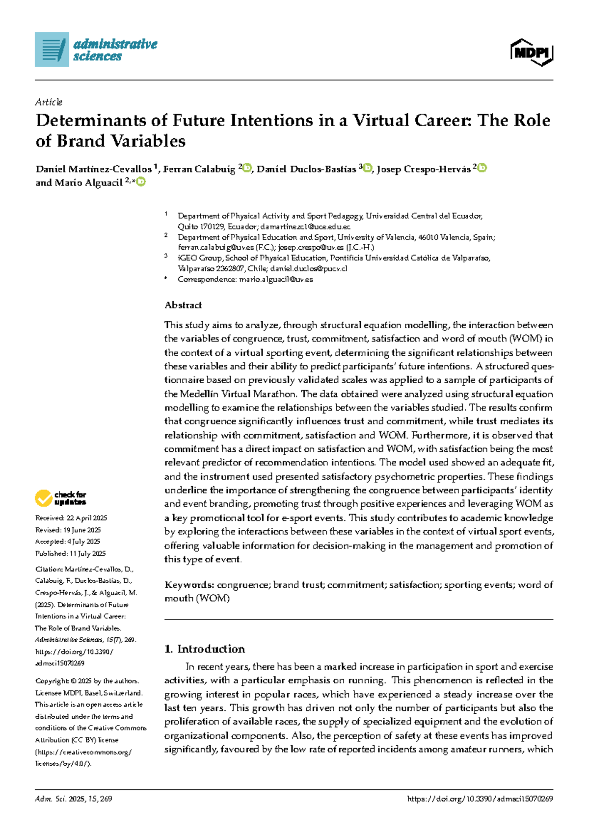 Determinants of Future Intentions in Virtual Sports Events: Brand ...