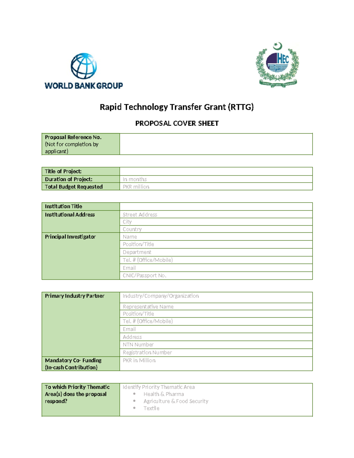 Proposal Final Year - Rapid Technology Transfer Grant (RTTG) PROPOSAL ...