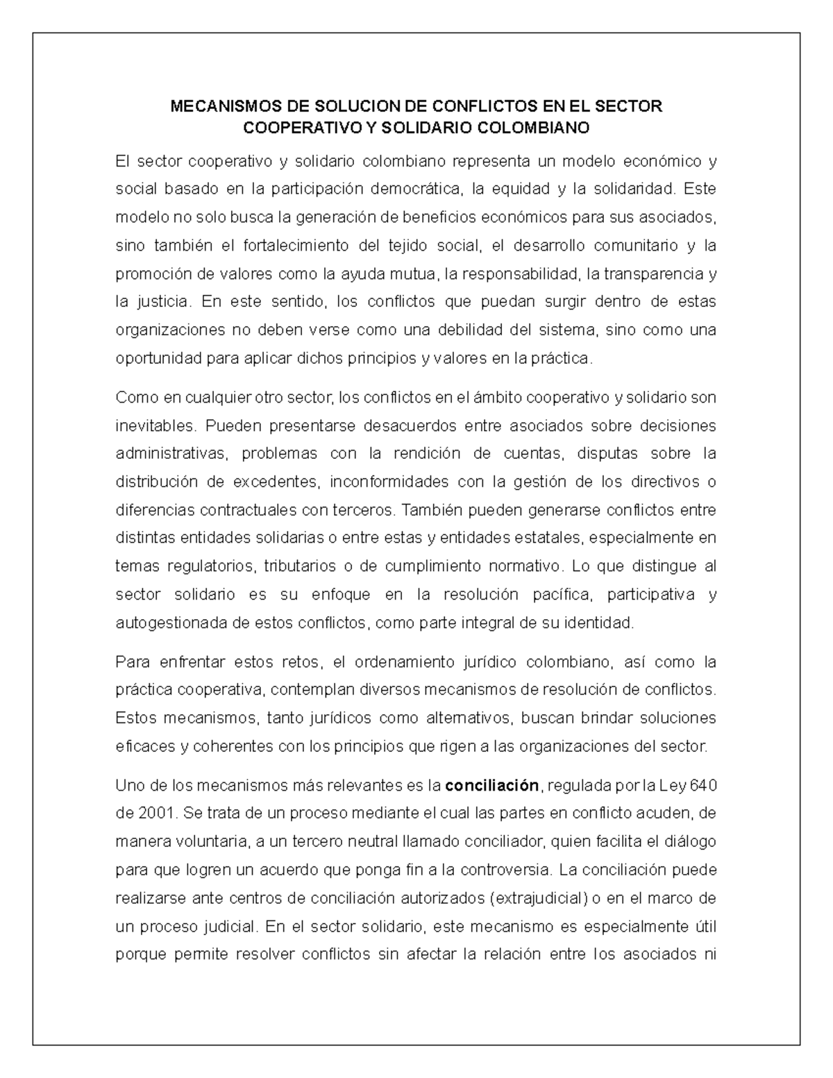 Mecanismos de Resolución de Conflictos en el Sector Cooperativo y ...