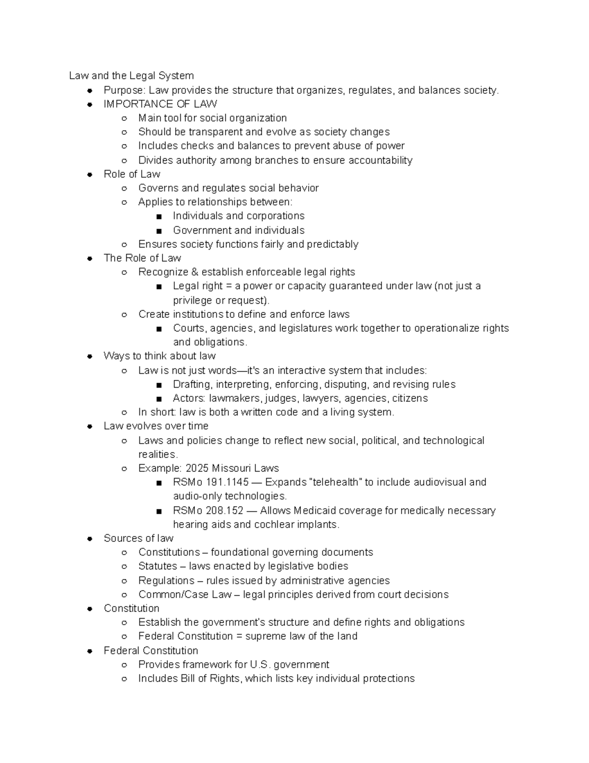 PUBH 4000 Lecture Notes: Overview of Law and the Legal System - Studocu
