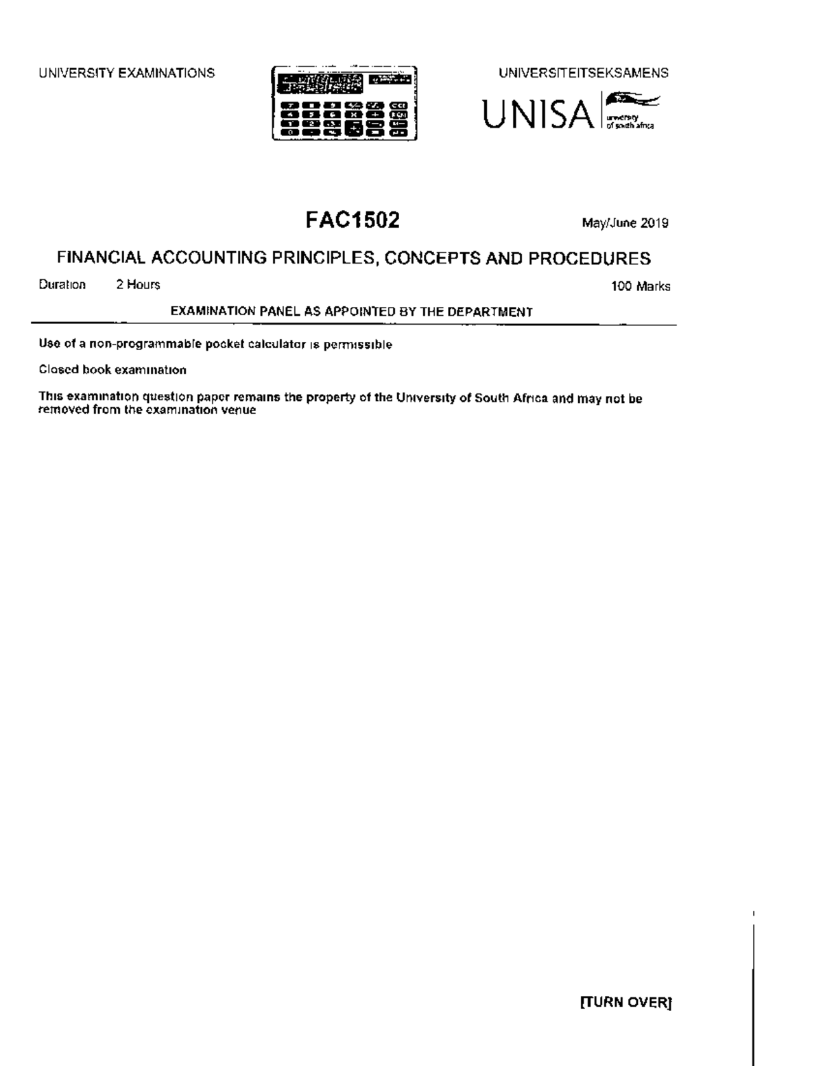 FAC1502 2019 Final Exam: Financial Accounting Principles & Procedures ...