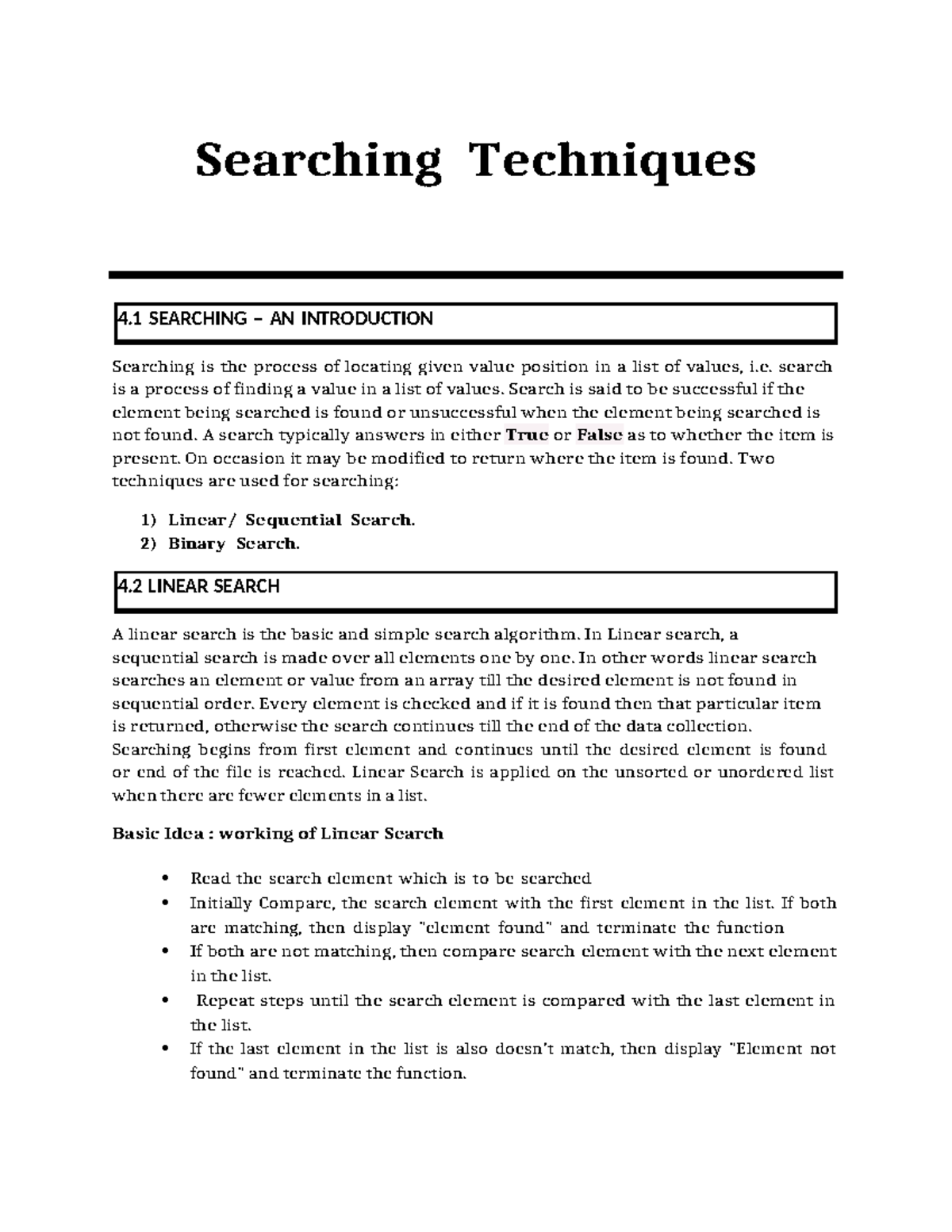 Searching Techniques in Data Structures: Linear & Binary Search - Studocu