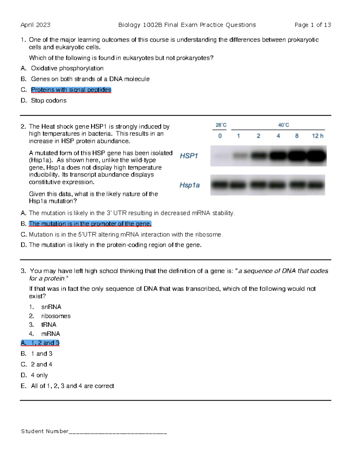 2023 Practice Final Exam Review Questions for Biology 101 - Studocu