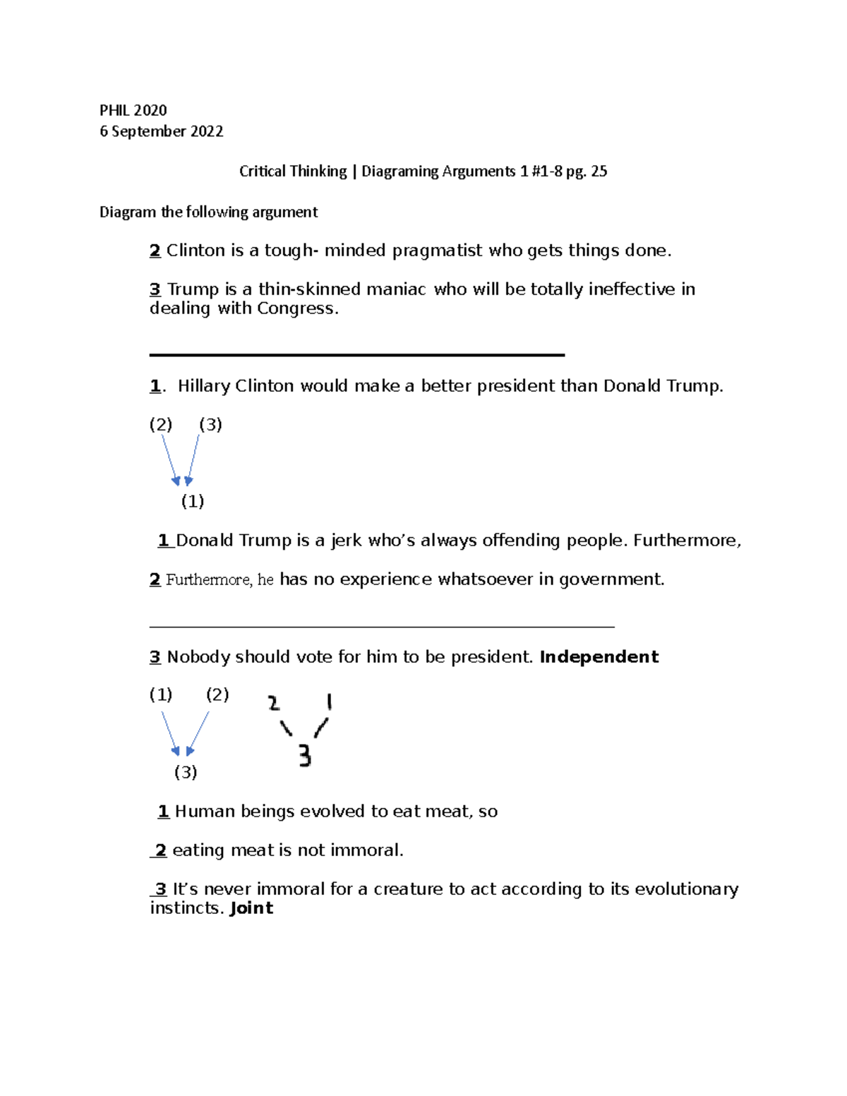 PHIL 2020: Critical Thinking Diagramming Arguments Part 1 #1-8 - Studocu
