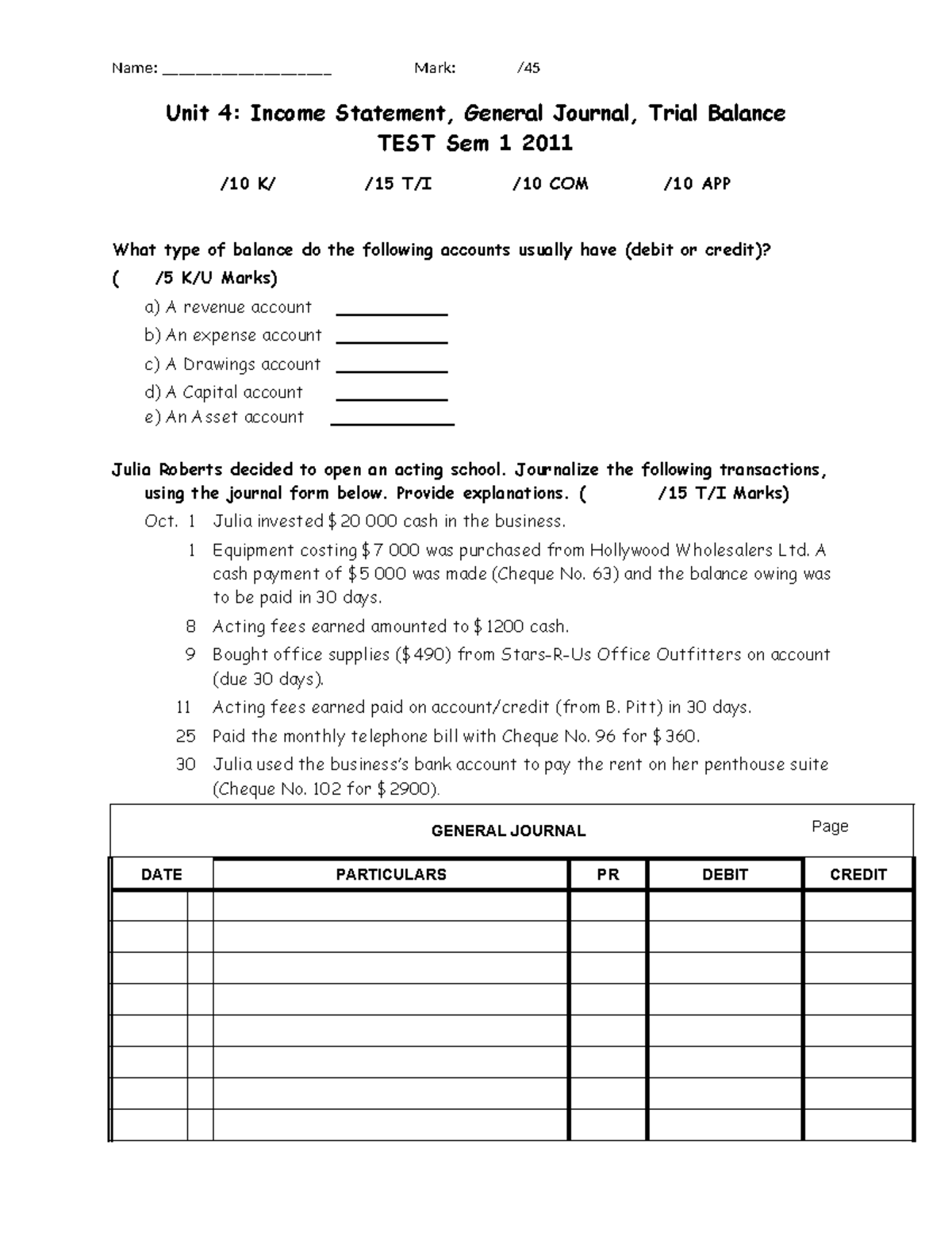 Baf3m unit 3 part 1 test - n/a - Unit 4: Income Statement, General ...