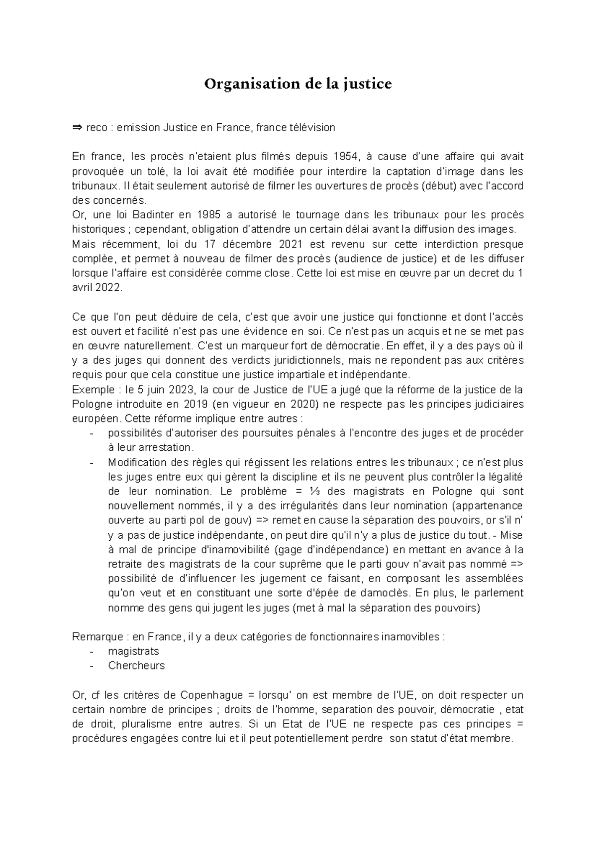 Organisation de la Justice en France : Évolution et Défis (CM) - Studocu